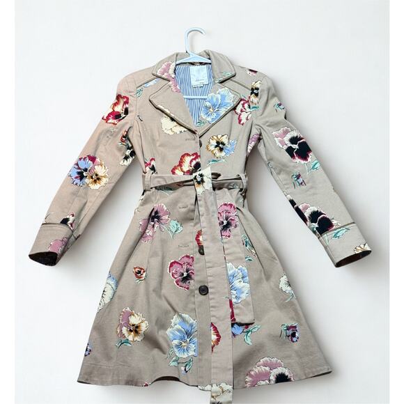 Anthropologie Jackets & Blazers - Anthropologie Elevenses Floral Belted Trench Dress Coat Women’s Size 0
